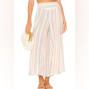 Free People Stripe Wide Leg Pants in Cream, Pink & Tan